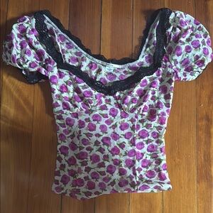 NWOT Urban Outfitters Kimchi Blue Floral Puff Sleeve Top with Lace Trim